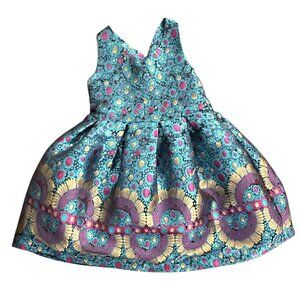 Girls Size 5 Teal Brocade Dress with Tulle Underskirt Party/Holiday/Wedding